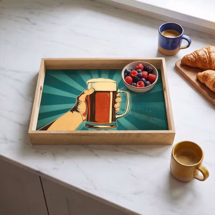Bierglas - Schuim - Retro - Groen Dienblad Rechthoek middel -sfeer2