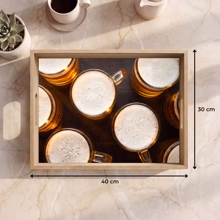 Bier - Glazen - Schuim - Hout - Drank Dienblad Rechthoek middel -USP_Formaat