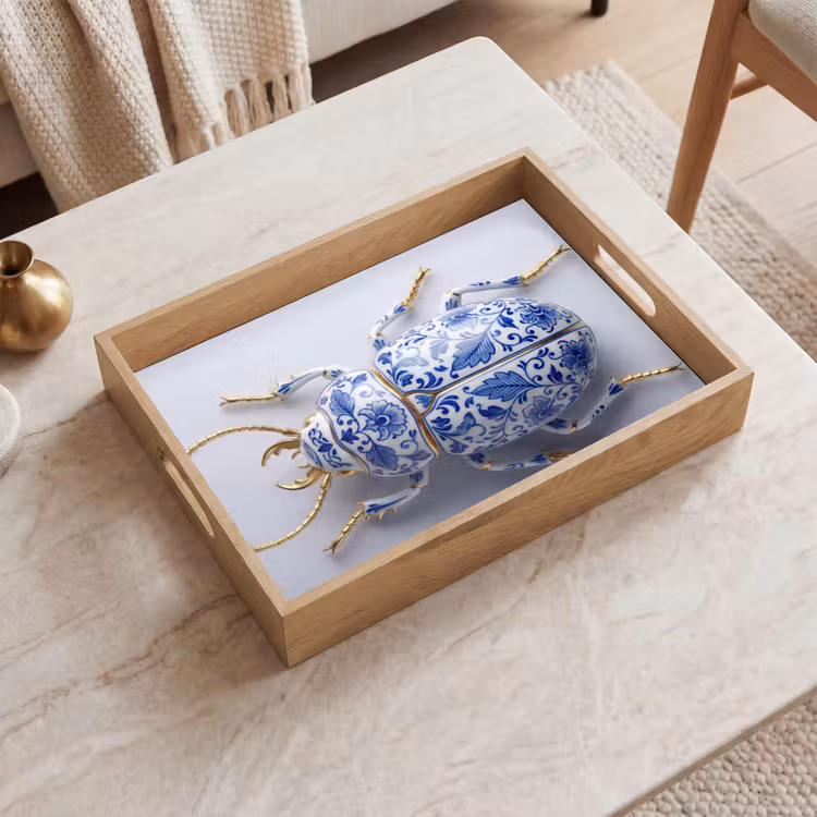 Kever - Delfts - Blauw - Goud Dienblad Rechthoek middel -sfeer1