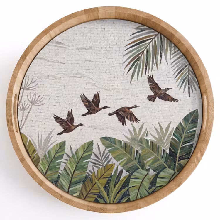 Vogel - Vliegend - Tropisch - Mozaïek - Groen Dienblad Rond middel -z3d_shopping