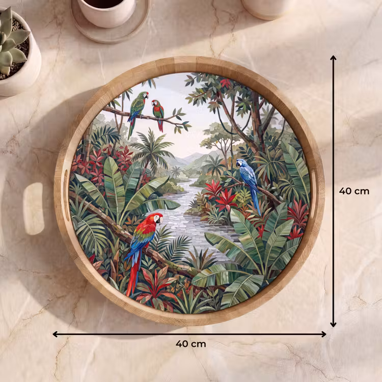 Vogel - Jungle - Natuur - Mozaïek - Groen Dienblad Rond middel -USP_Formaat