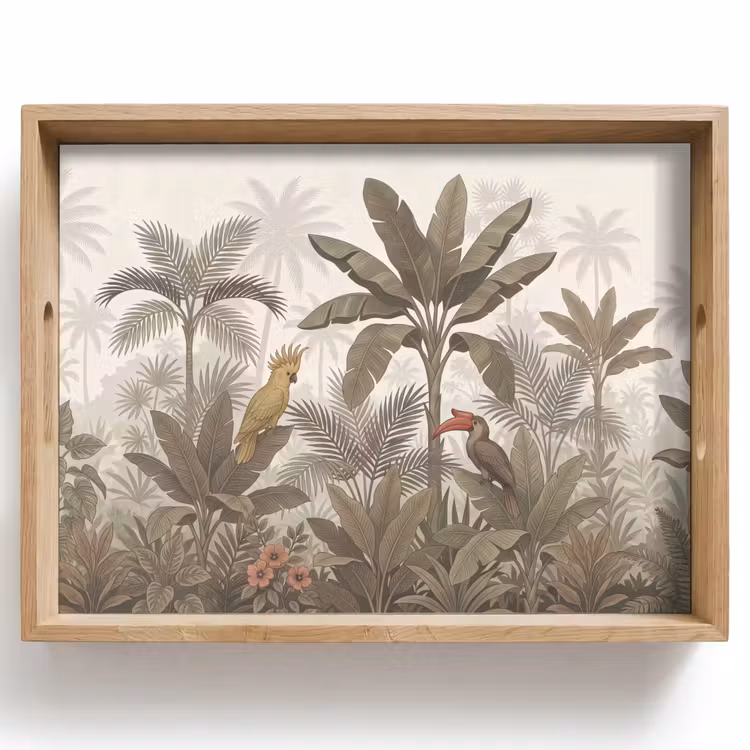 Vogel - Jungle - Tropisch - Illustratie - Groen Dienblad Rechthoek middel -z3d_shopping