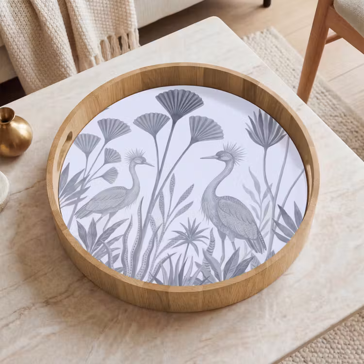Vogel - Tropisch - Illustratie - Blauwgrijs - Natuur Dienblad Rond middel -sfeer1