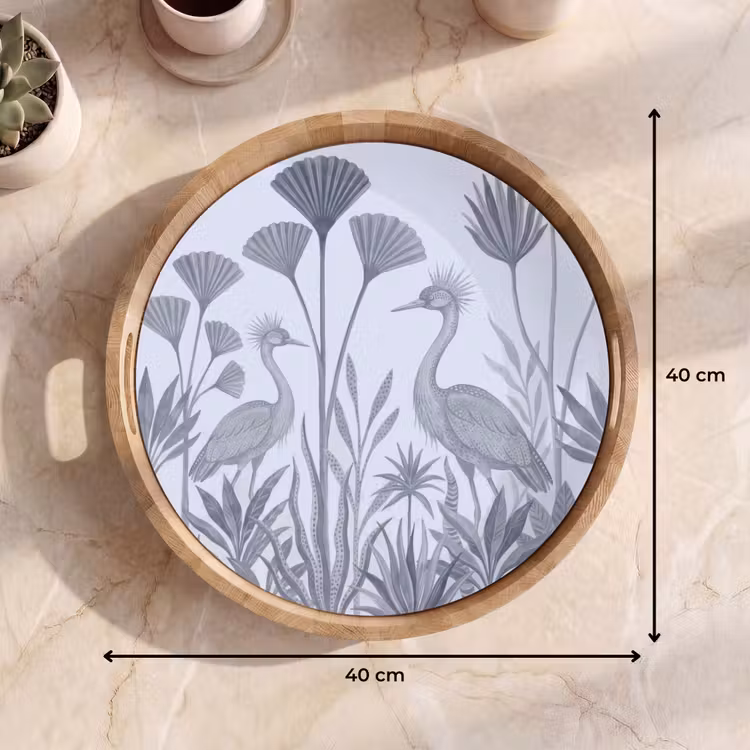 Vogel - Tropisch - Illustratie - Blauwgrijs - Natuur Dienblad Rond middel -USP_Formaat