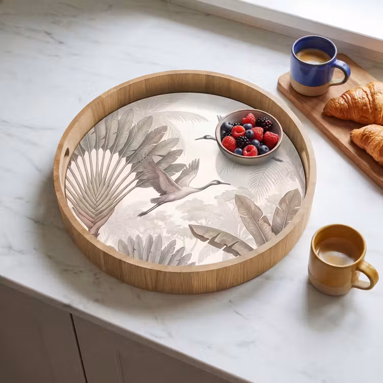 Vogel - Tropisch - Jungle - Natuur - Beige Dienblad Rond middel -sfeer2