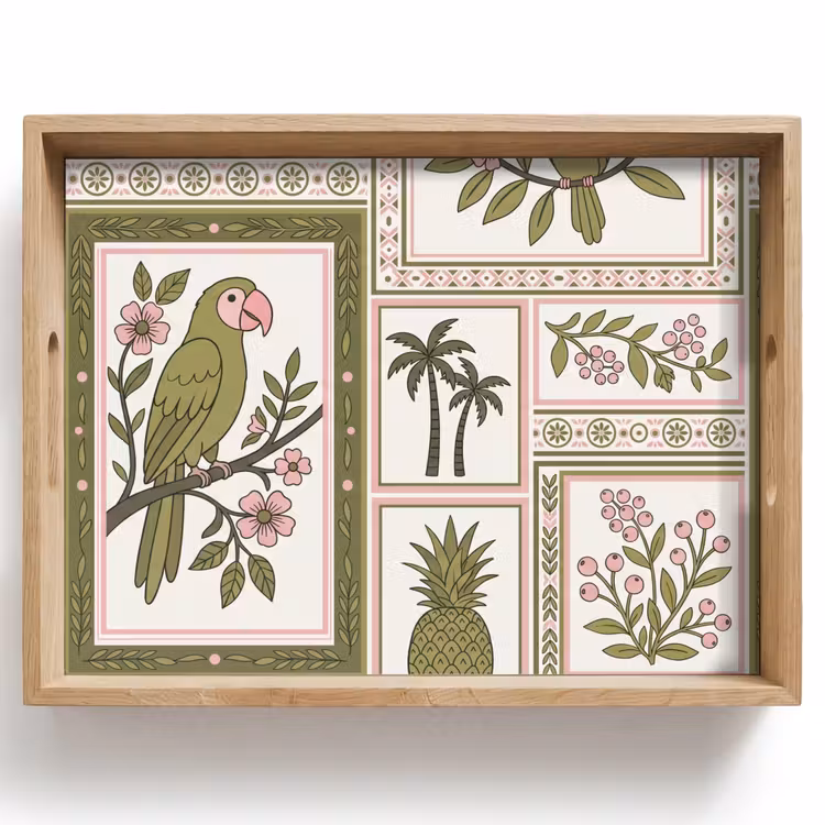 Vogel - Tropisch - Patroon - Decoratief - Groen Dienblad Rechthoek middel -z3d_shopping