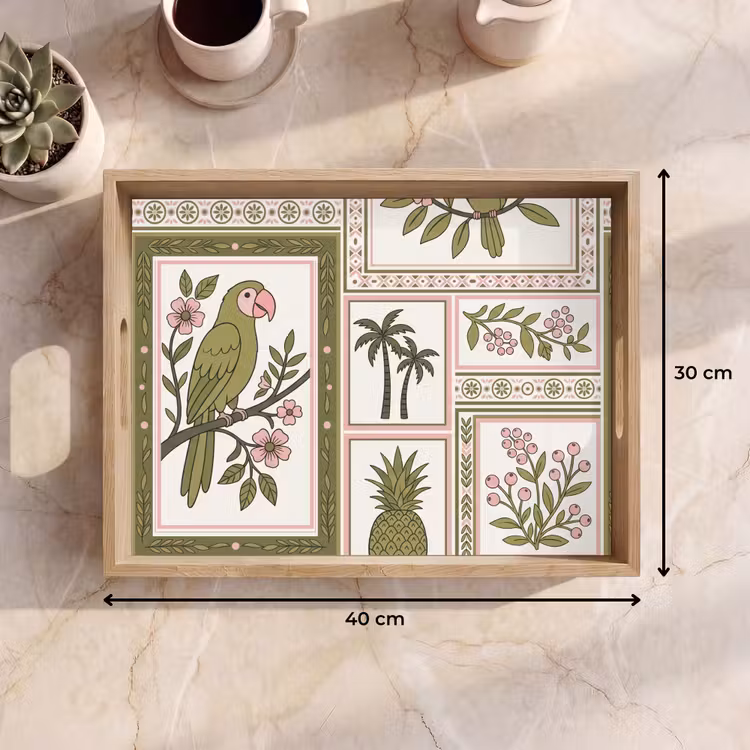 Vogel - Tropisch - Patroon - Decoratief - Groen Dienblad Rechthoek middel -USP_Formaat