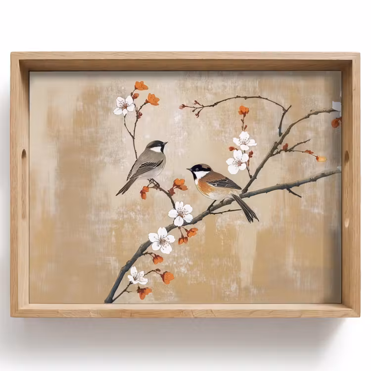 Vogels - Bloesemtak - Bloemen - Oranje Dienblad Rechthoek middel -z3d_shopping