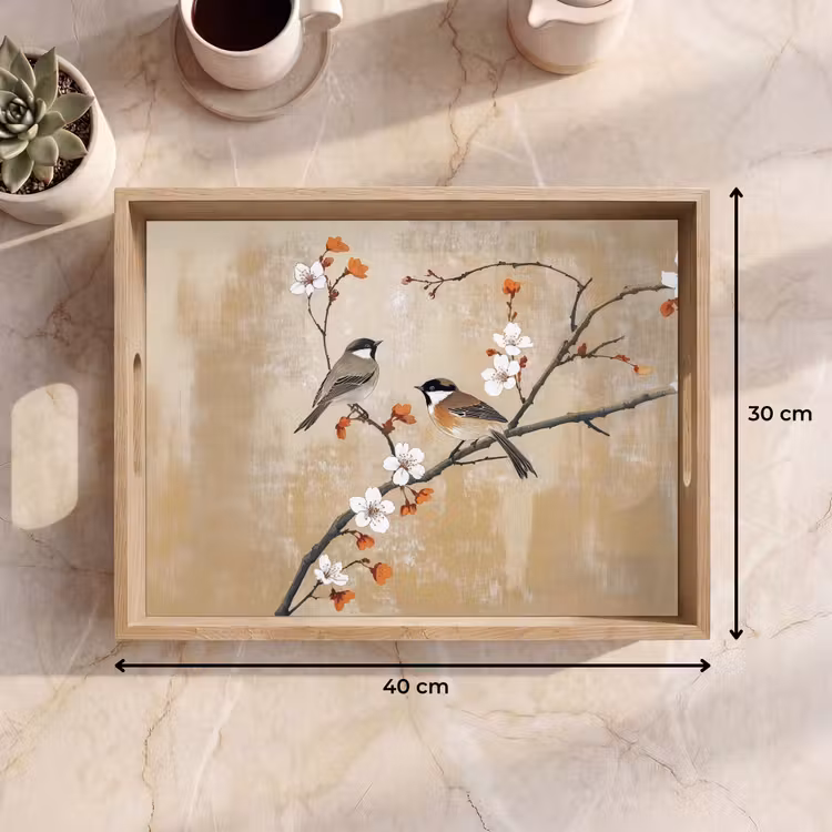 Vogels - Bloesemtak - Bloemen - Oranje Dienblad Rechthoek middel -USP_Formaat