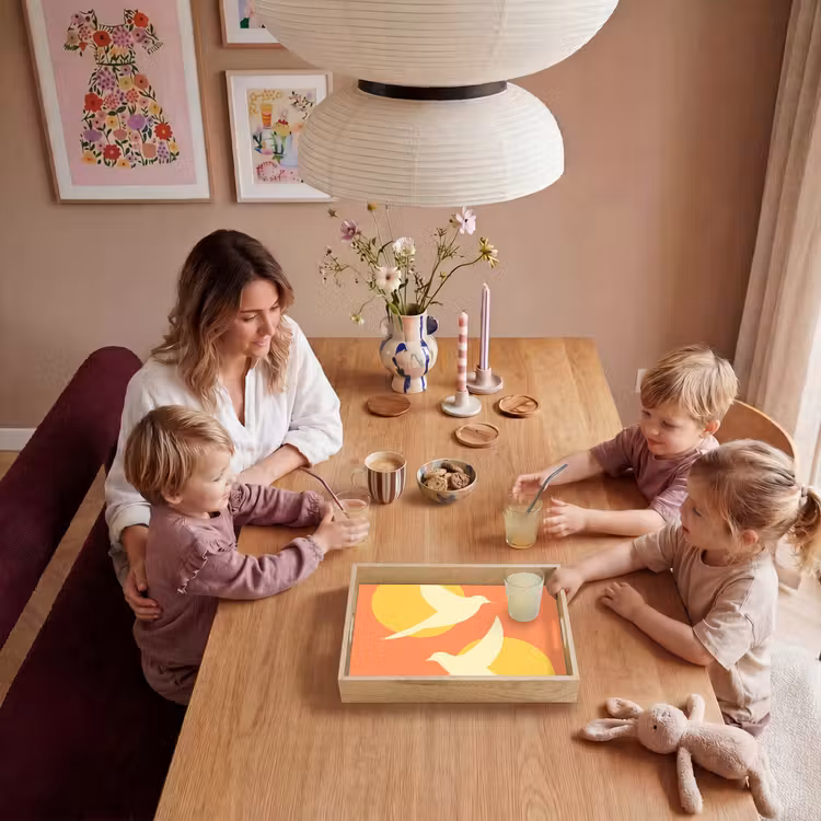 Vogels - Cirkels - Geel Dienblad Rechthoek middel -sfeer4