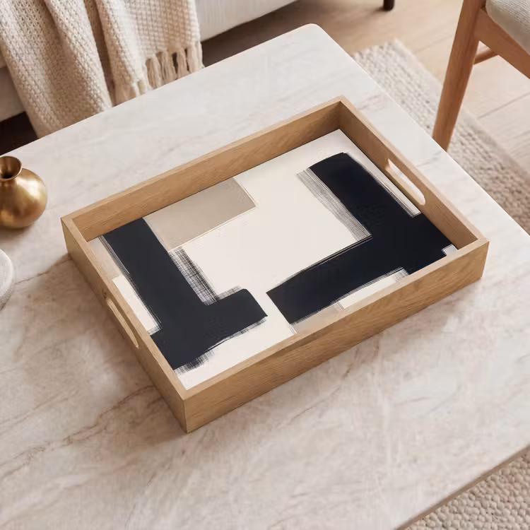 Zwart - Abstract - Japandi Dienblad Rechthoek middel -sfeer1
