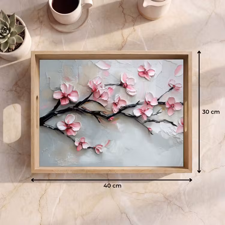 Bloesem - Kunstzinnig - Roze - Sakura Dienblad Rechthoek middel -USP_Formaat