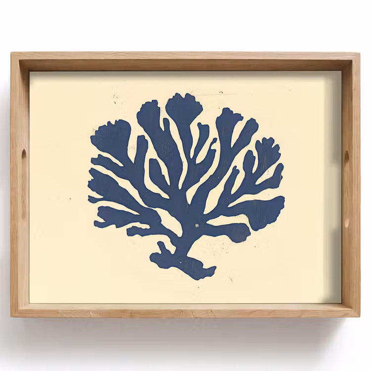 Blauw koraal - Vertakkingen - Beige Dienblad Rechthoek middel -z3d_shopping