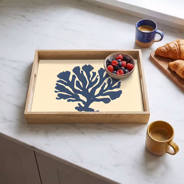 Blauw koraal - Vertakkingen - Beige Dienblad Rechthoek middel -sfeer2