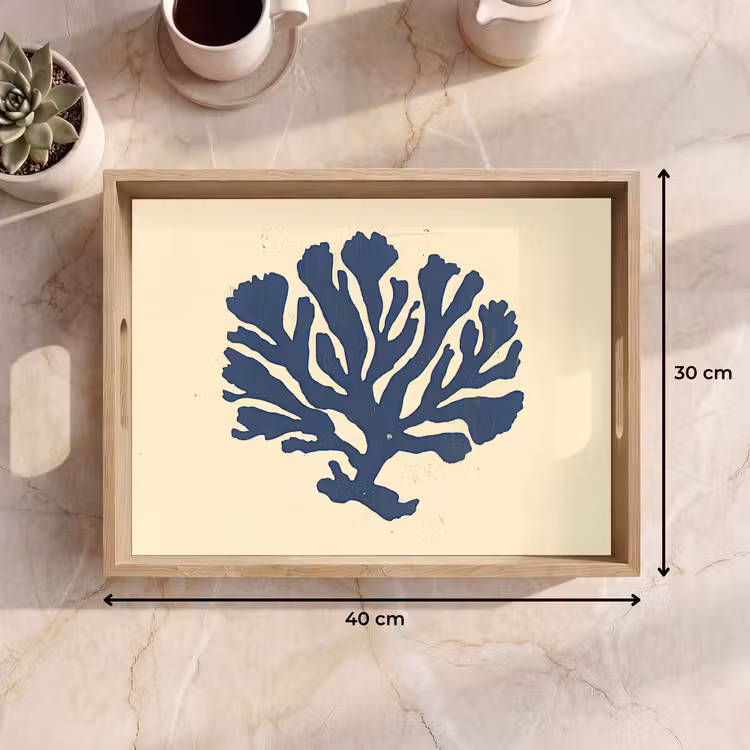 Blauw koraal - Vertakkingen - Beige Dienblad Rechthoek middel -USP_Formaat