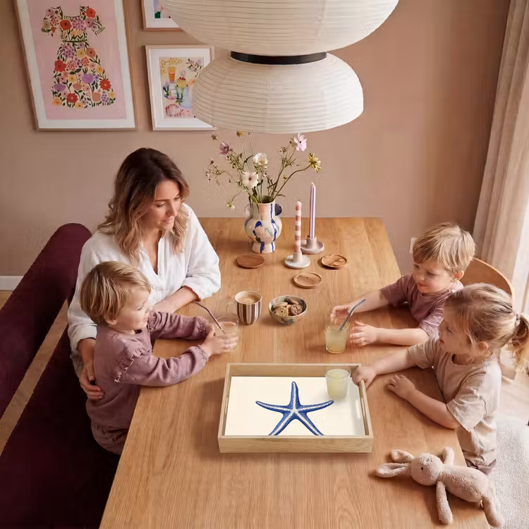 Blauwe zeester - Minimalistisch - Beige Dienblad Rechthoek middel -sfeer4