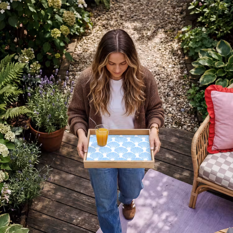 Blauw - Wit - Schelpen - Grafisch - Structuur Dienblad Rechthoek middel 911 -sfeer5
