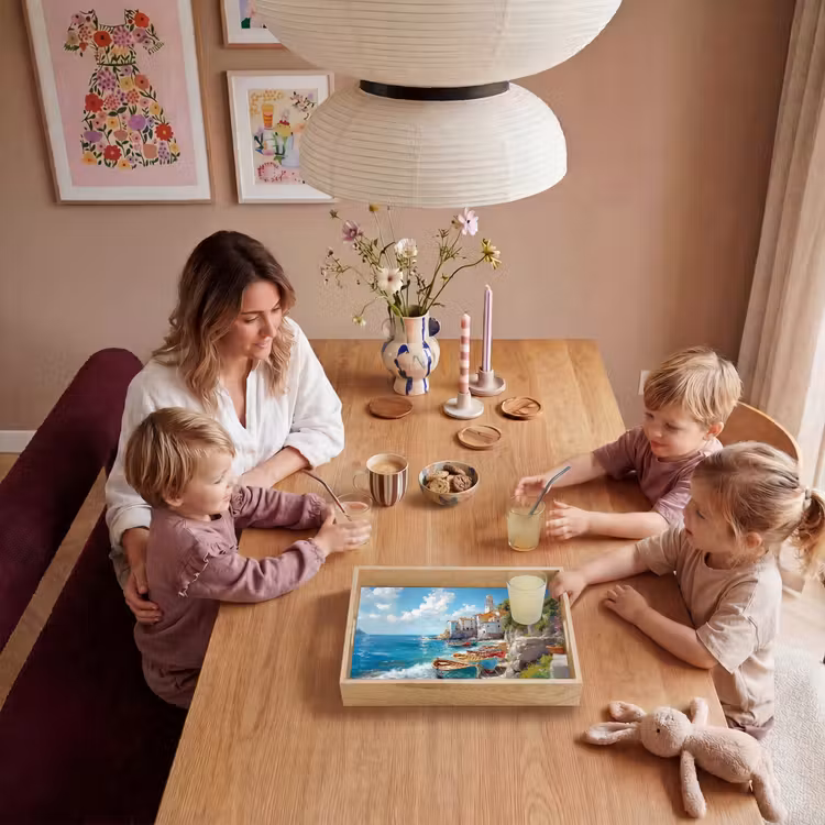 Boten - Rotsen - Zee - Zon Dienblad Rechthoek middel -sfeer4