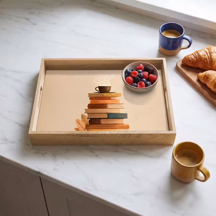 Boeken - Toren - Koffie - Beige Dienblad Rechthoek middel -sfeer2