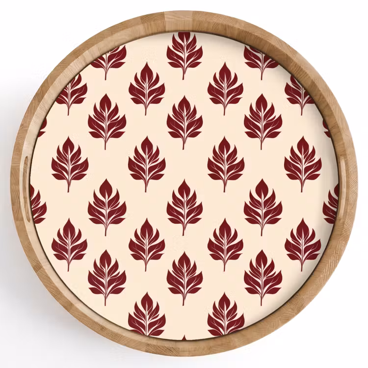 Botanisch - Patroon - Bordeaux Dienblad Rond middel 914 -z3d_shopping