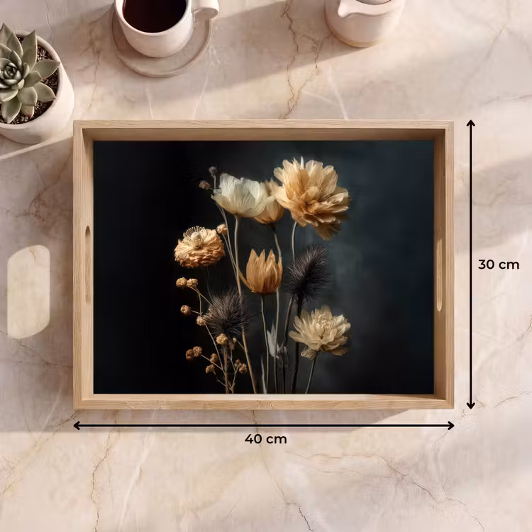 Boeket - Bloemen - Licht - Zwart Dienblad Rechthoek middel -USP_Formaat