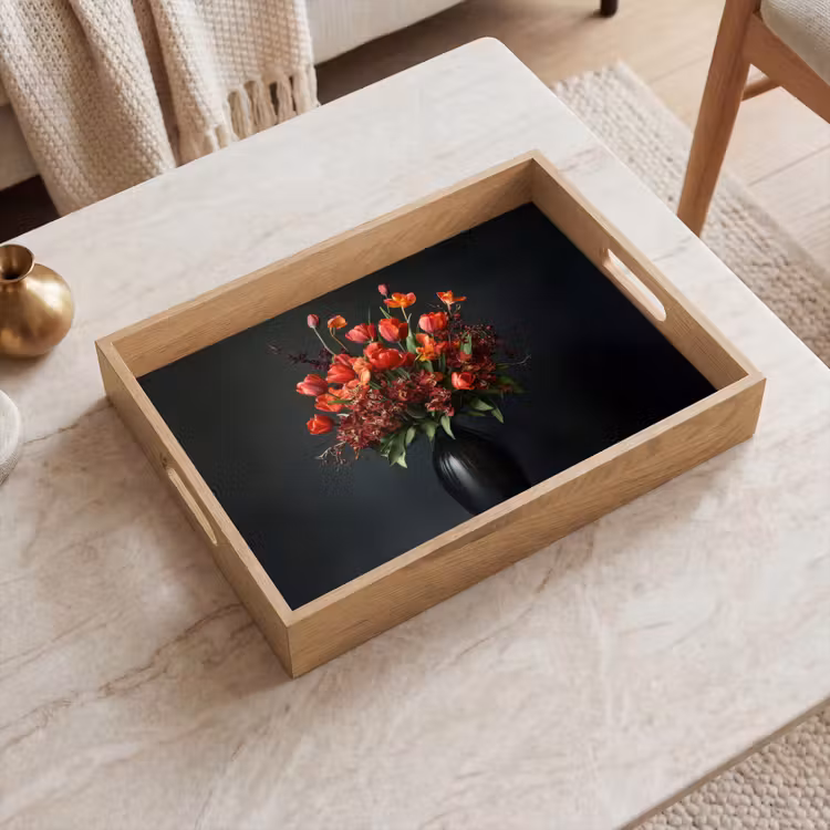 Boeket - Tulpen - Vaas - Rood Dienblad Rechthoek middel -sfeer1