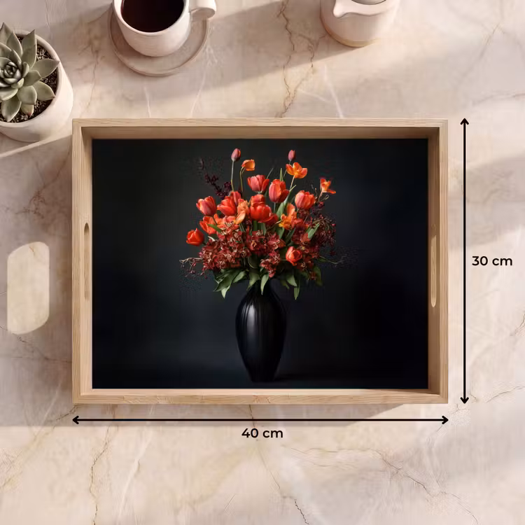 Boeket - Tulpen - Vaas - Rood Dienblad Rechthoek middel -USP_Formaat