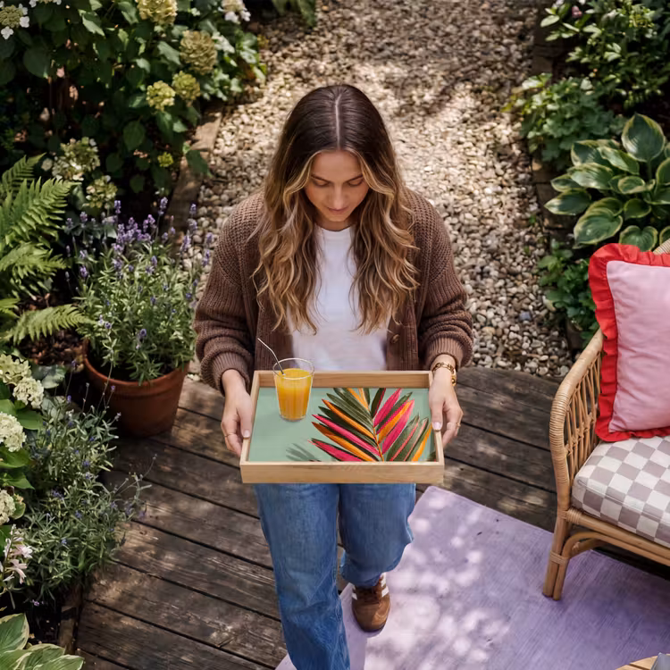 Tak - Bladeren - Kleurrijk - Schaduw Dienblad Rechthoek middel -sfeer5