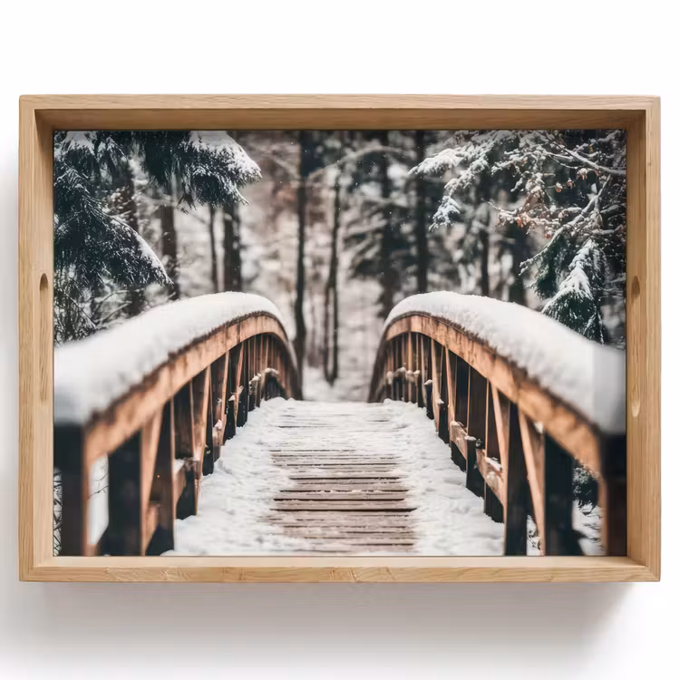 Brug - Winterlandschap - Bos - Natuur - Sneeuw Dienblad Rechthoek middel -z3d_shopping