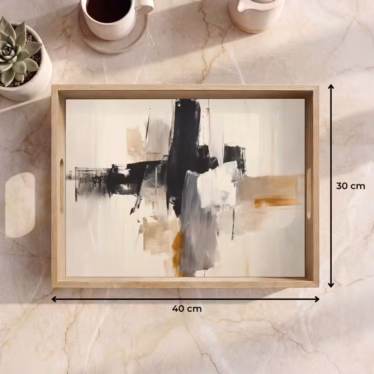 Penseelstreken - Ruw - Abstract - Beige Dienblad Rechthoek middel -USP_Formaat