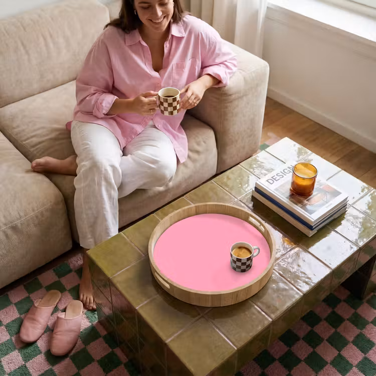 Bubblegum - Pink - Roze Dienblad Rond middel 914 -sfeer3
