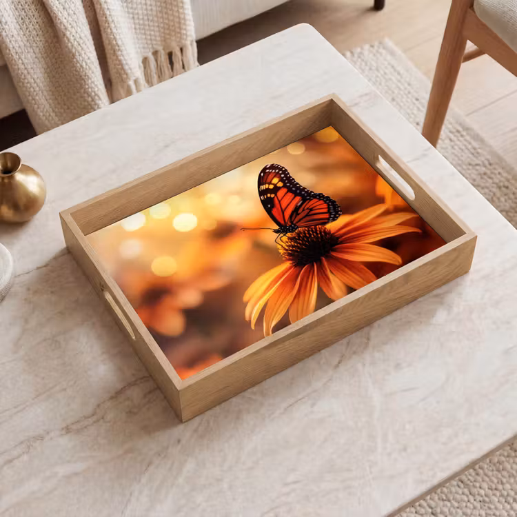Vlinder - Bloemen - Oranje Dienblad Rechthoek middel -sfeer1