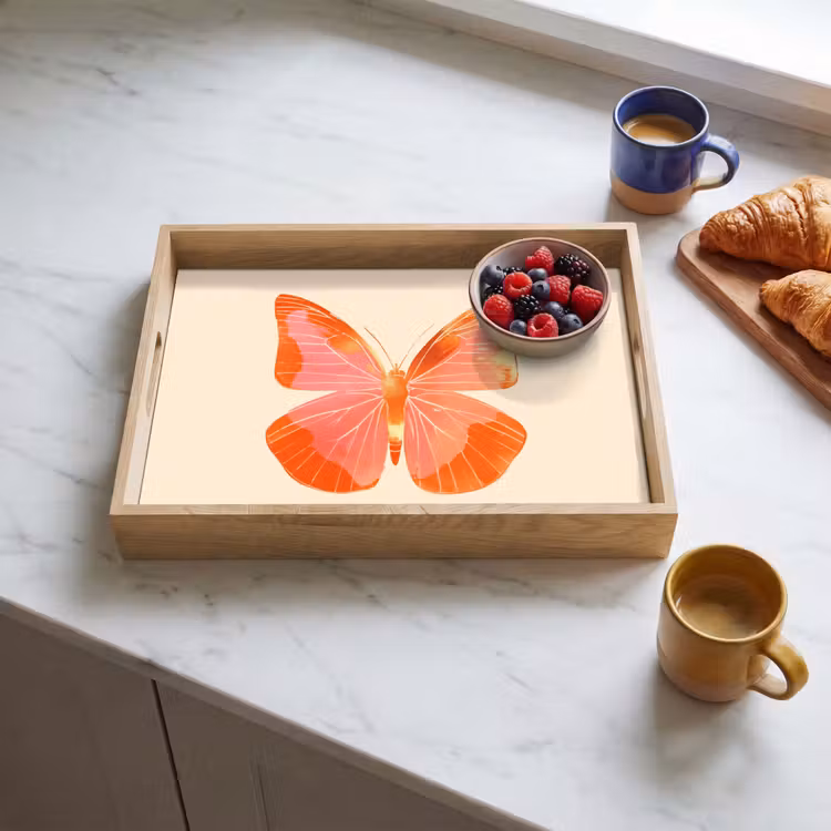 Vlinder - Minimalistisch - Roze Dienblad Rechthoek middel -sfeer2