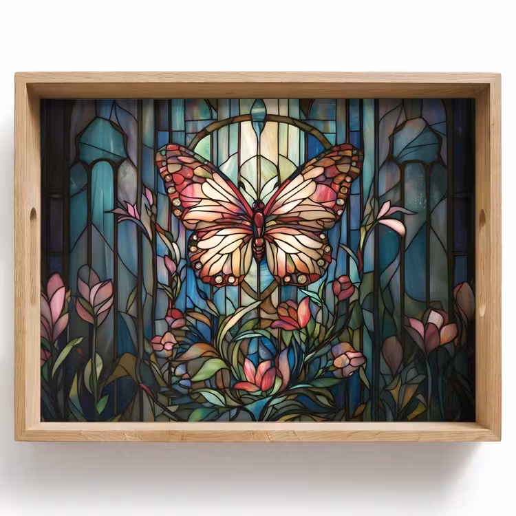 Vlinder - Roze - Bloemen - Bladeren Dienblad Rechthoek middel -z3d_shopping