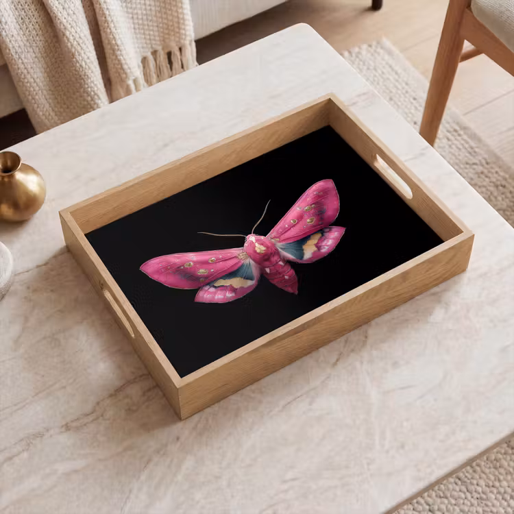 Vlinder - Roze - Nachtvlinder Dienblad Rechthoek middel -sfeer1