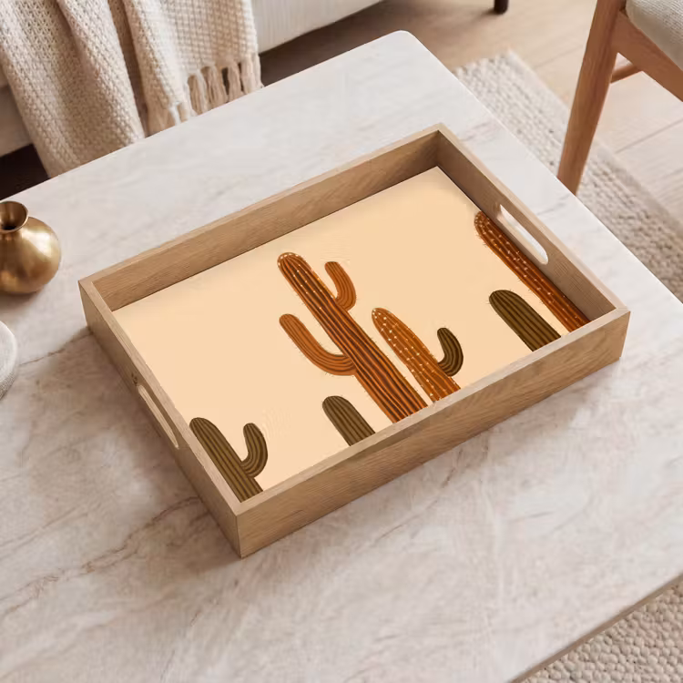 Cactus - Woestijn - Zand - Bruin Dienblad Rechthoek middel -sfeer1