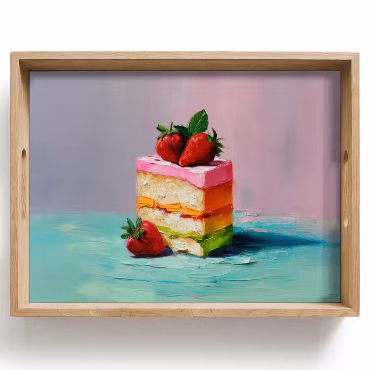 Taartje - Aardbeien - Glazuur - Kleurrijk Dienblad Rechthoek middel -z3d_shopping
