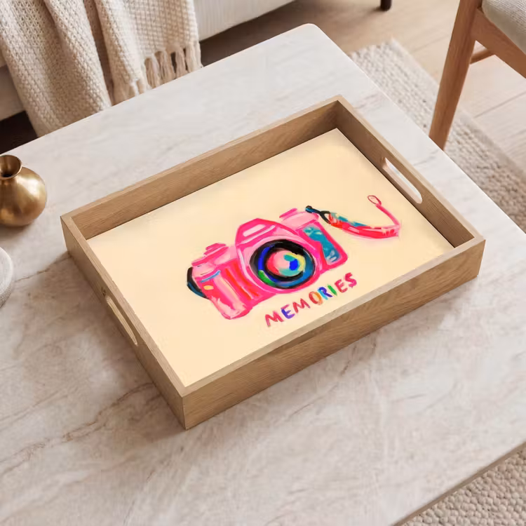 Camera - Memories - Roze - Geschilderd Dienblad Rechthoek middel -sfeer1