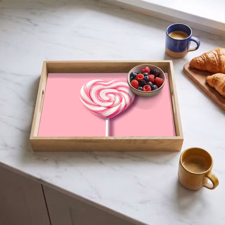 Snoep - Lolly - Hart- Roze Dienblad Rechthoek middel -sfeer2