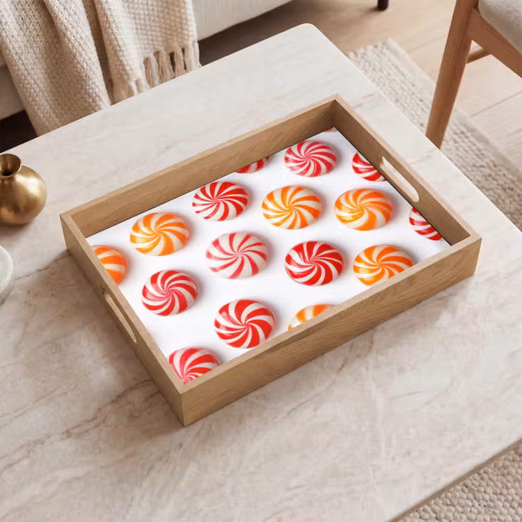 Snoep - Patroon - Rood - Oranje Dienblad Rechthoek middel -sfeer1