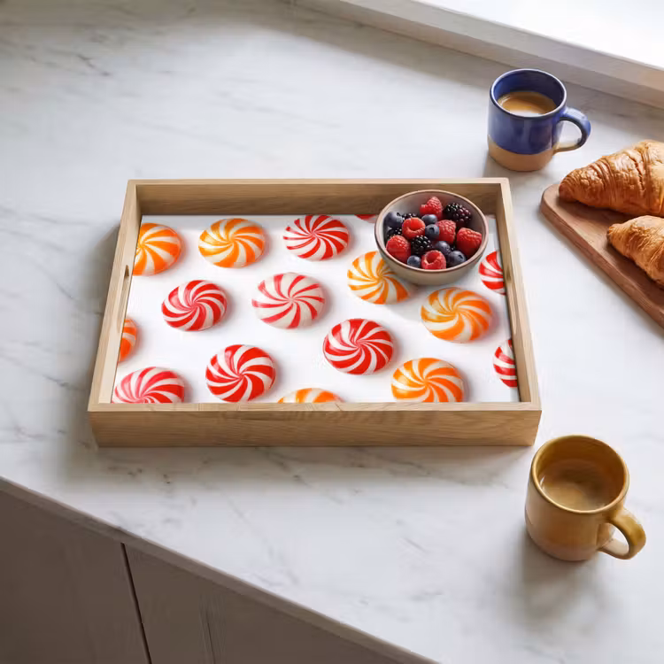 Snoep - Patroon - Rood - Oranje Dienblad Rechthoek middel -sfeer2