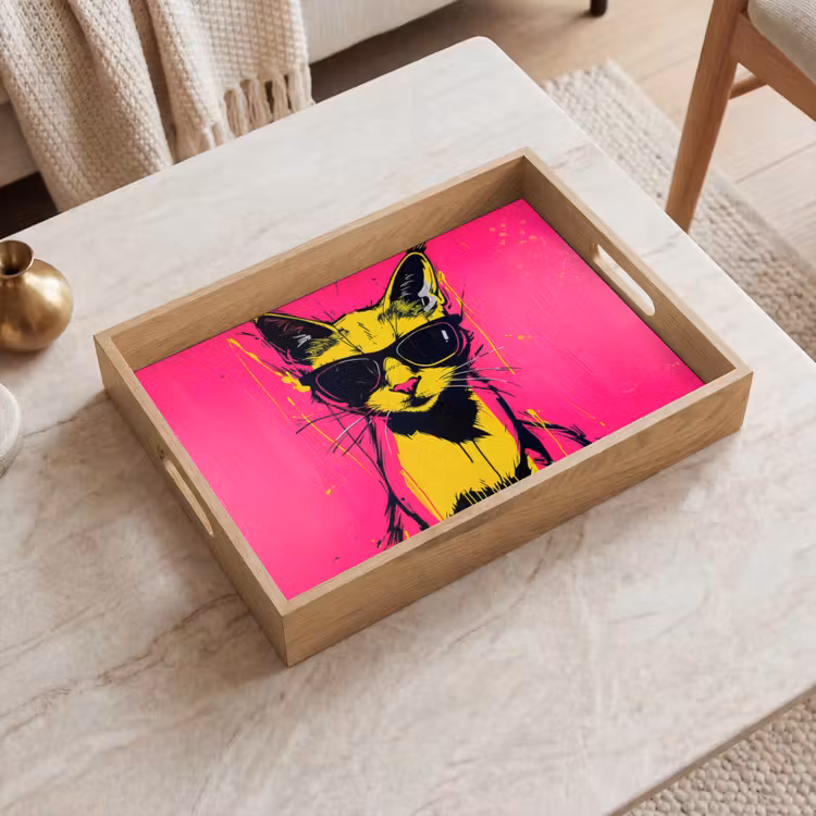 Kat - Art - Zonnebril - Roze Dienblad Rechthoek middel -sfeer1