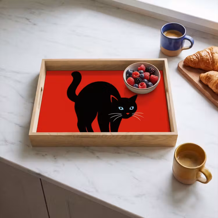 Kat - Zwart - Staart Dienblad Rechthoek middel -sfeer2