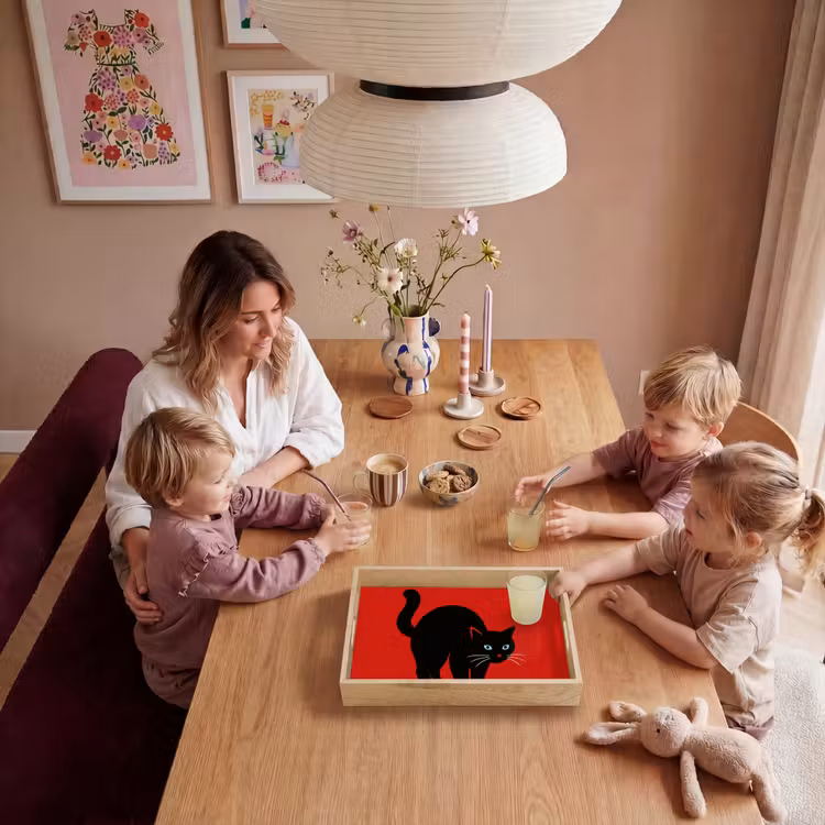 Kat - Zwart - Staart Dienblad Rechthoek middel -sfeer4
