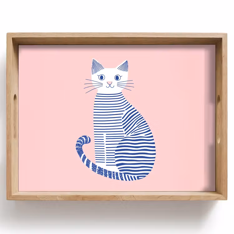 Kat - Illustratie - Minimalistisch - Roze Dienblad Rechthoek middel -z3d_shopping