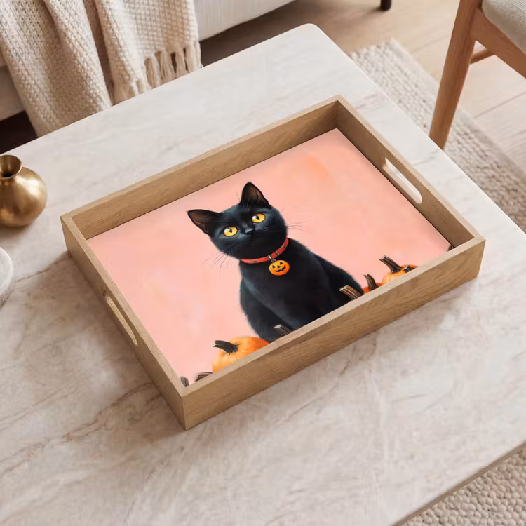 Kat - Pompoen - Roze Dienblad Rechthoek middel -sfeer1