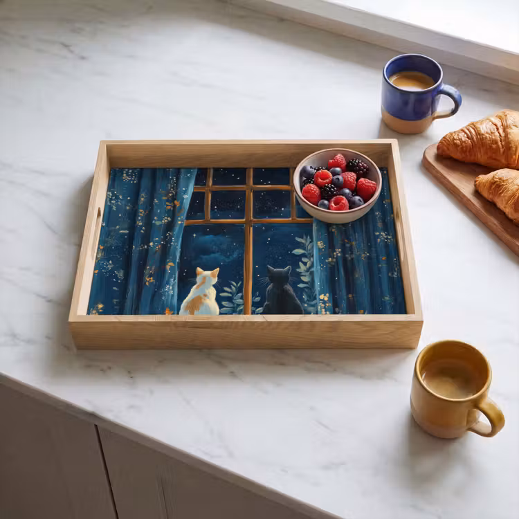 Kat - Sterrenhemel - Blauw Dienblad Rechthoek middel -sfeer2