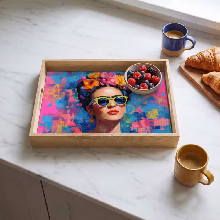 Vrolijk portret - Vrouw - Bloemenkroon Dienblad Rechthoek middel -sfeer2