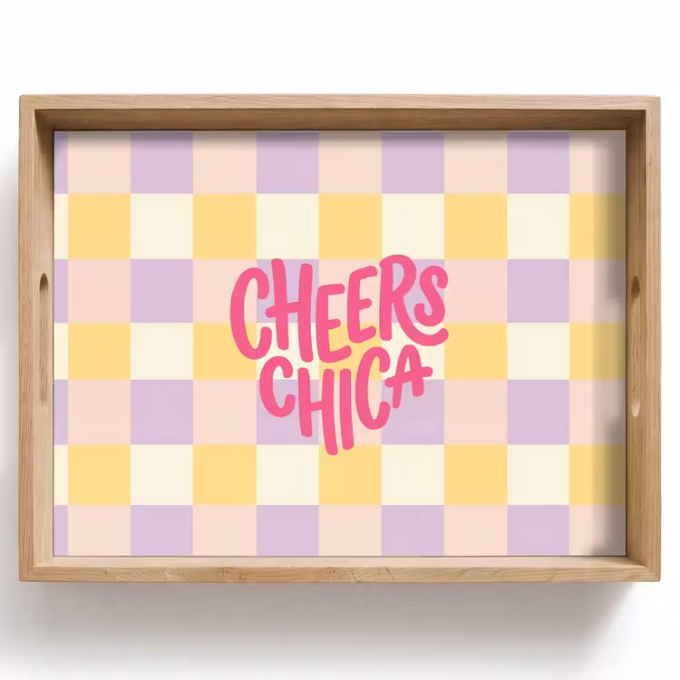 Cheers Chica - Ruitjes - Lila - Geel Dienblad Rechthoek middel -z3d_shopping