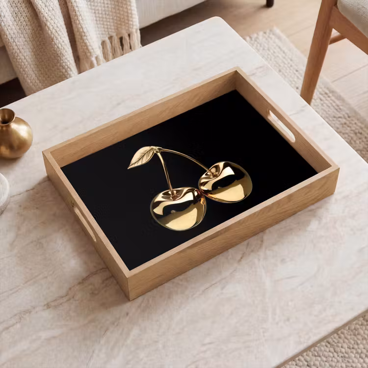 Kersen - Zwart - Goud - Chrome Dienblad Rechthoek middel -sfeer1